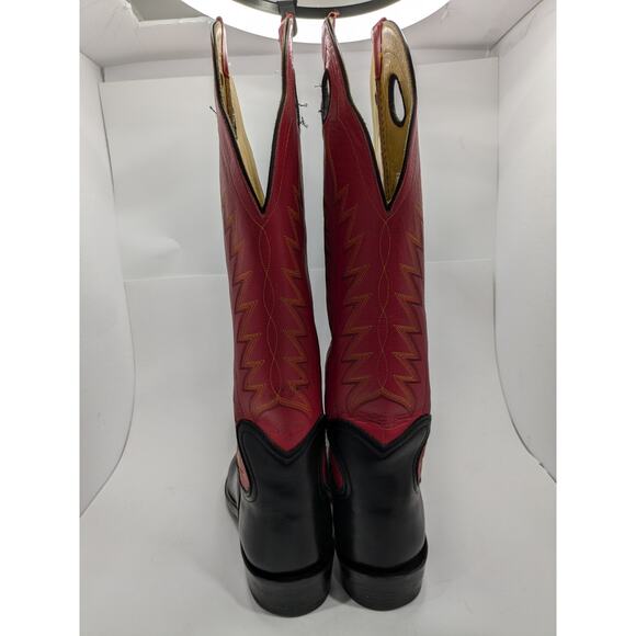 Drews Boots 18" Tall Buckaroo Cowboy Boots 9E Red Black - Picture 6 of 11